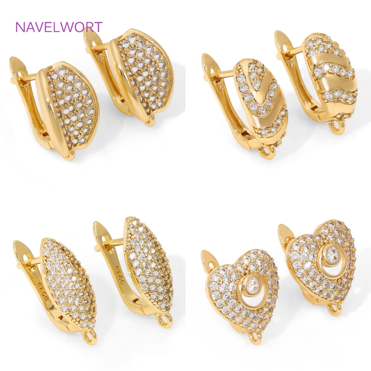 Jewelry Making Items - 18K Gold Plated Brass Earwires Fasteners,Inlaid